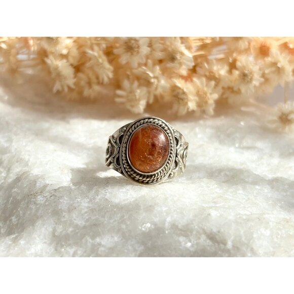 Carnelian Accented Southwest 925 Sterling Silver Vintage Ring - sz 7 - Picture 13 of 14